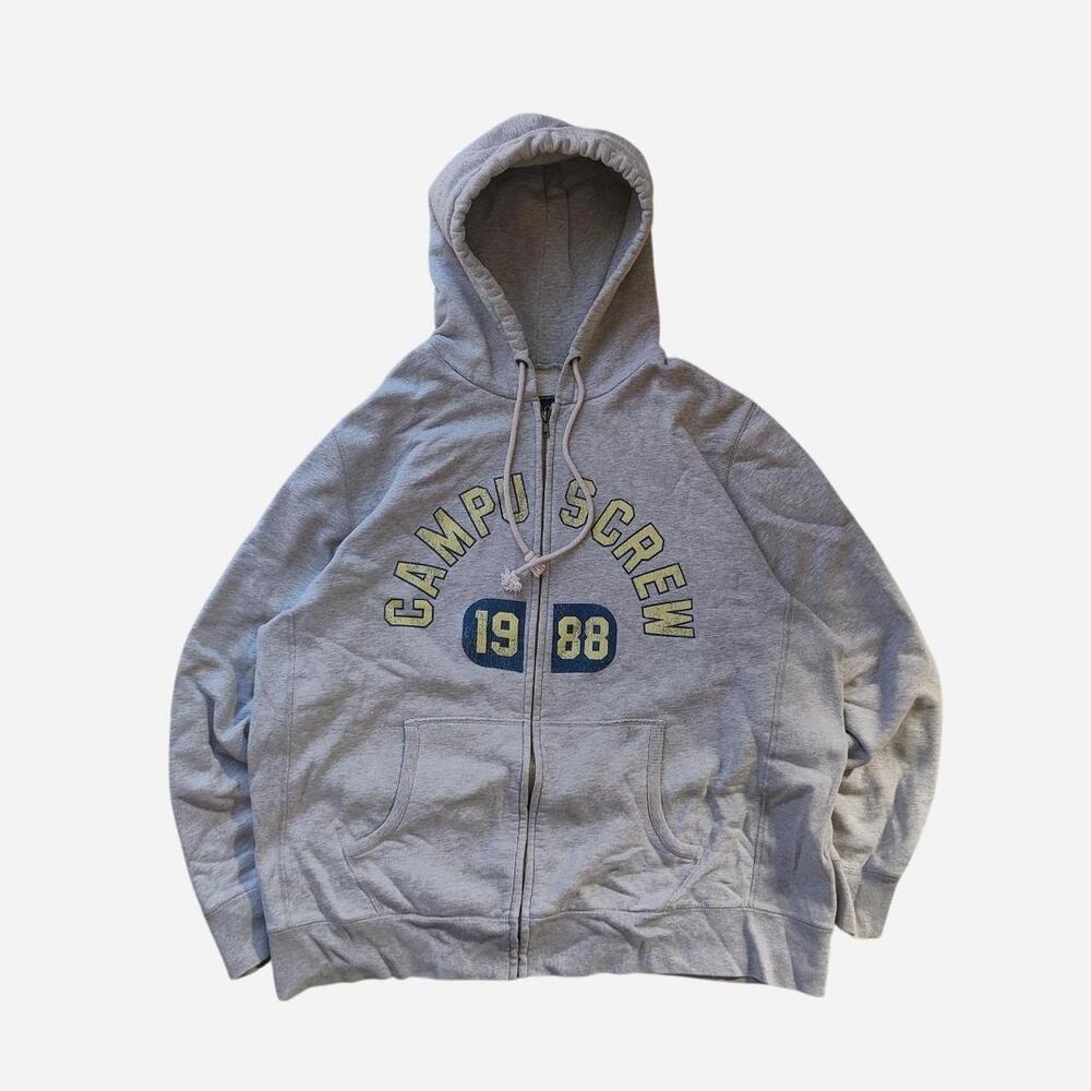 Campus Crew grey spellout zip up hoodie with a distressed look